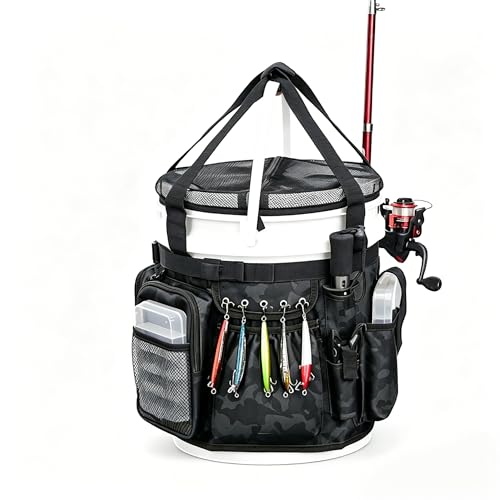 Fishing Bucket Backpack Fishing Bucket Organizer with Multi Pocket Fishing Gear and Accessories Organizer Suitable 5 Gallon Bucket Multi-functional Tool Bucket Bag for outdoor