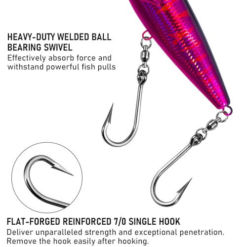 Alwonder High Speed Trolling Lures Up to 17 Knots Saltwater Fishing Lures Sinking Hard Baits 6-3/4”/7.5oz with Heavy-Duty 7/0 Hook Deep Diving Jerkbait Fishing Plug Offshore Lure for Marlin Tuna Wahoo - color: Hot Pink Mackerel