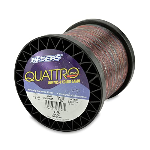 HI-SEAS Quattro Monofilament Fishing Line - Low-vis 4 Color Camo, Strong & Durable Performance Saltwater Main Line - style: 40 Lb Test, 0.60 Mm Dia, 2800 Yd