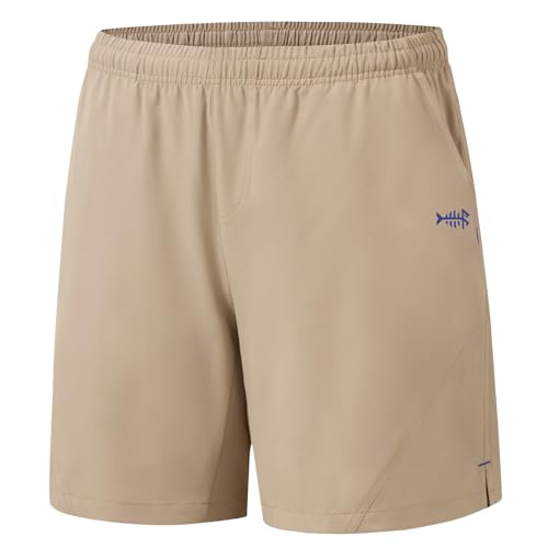 BASSDASH Men’s 7” Fishing Shorts UPF 50+ Lightweight Water Resistant Quick Dry for Hiking with Zipper Pocket FP06M - color: Light Khaki, size: 3X-Large