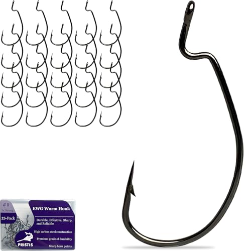 Pristis 25 Pack High Carbon Steel Fishing Hooks, Reinforced EWG Circle Octopus Round Bend 60 Degree Wide Gap Strong Barbed Worm Fish Hook Jig Bait Rig for Saltwater Freshwater Bass Tuna Walleye Trout - color: EWG, size: #1