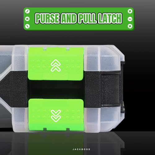 Jack Boss Tool Box with Transparent Lid, Double Side 34-Compartments Organizer Box with Removable Dividers for Hardware, Screws, Bolts, Nails, Beads, Jewelry and Fishing Accessories, Green, 1 Pack - color: Green, size: 1 PACK