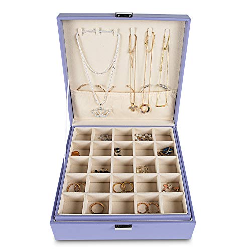 Frebeauty Earring Organizer Classic Jewelry Box 50 Slots Double Layer Jewelry Storage Case with 6 Necklace Hook and Bracelet Pocket(Purple) - color: Purple