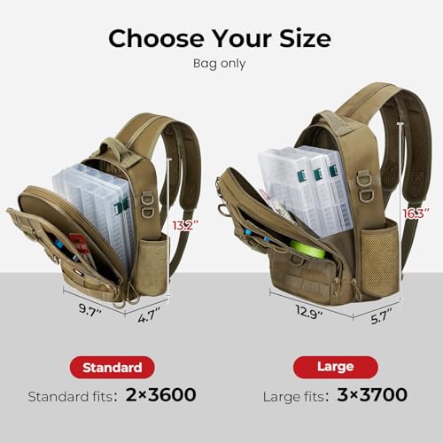 Piscifun Fishing Backpack with Rod Holder, Lightweight Sling Bag Storge Gear and Equipment - color: Khaki, size: Standard, style: Urban