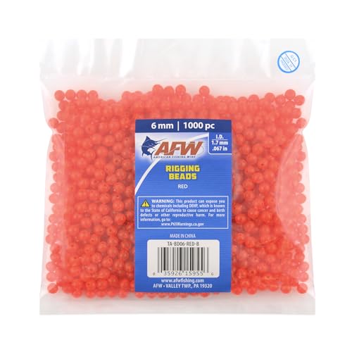 AFW Rigging Round Beads – 6mm & 8mm Acrylic Fishing Beads for Saltwater & Freshwater Rigs, Luminescent Green & Red Beads for Bottom Rigs, Catfishing & Fishing Line Beads - color: Red, size: 6mm - 1000 pc