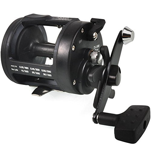 Sougayilang Conventional Reel – 27LB Max Drag,Saltwater Inshore Surf Trolling Reel for Catfish, Musky, Bass, Salmon/Steelhead, Striper – Heavy Duty Round Baitcasting Fishing Reel - color: black-right handle, size: 3000