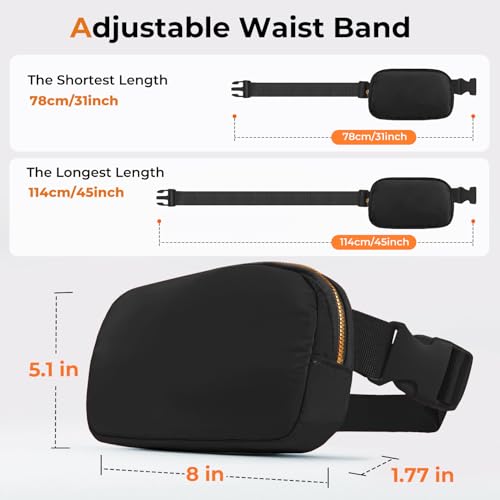 Belt Bag Zipper Fanny Pack Crossbody Bags for Women,Fashion Waist Packs, Water Repellent Two Way wear with Adjustable Strap Gifts for Teenage Girls Women Men(Black) - color: Black