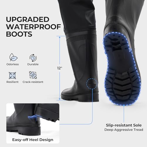 Calamus WaveWalker Waist Waders for Men, 100% Waterproof RipShield Fabric, Slip-Resistant Boots, Moisture-Wicking Insoles - color: Black, size: 8
