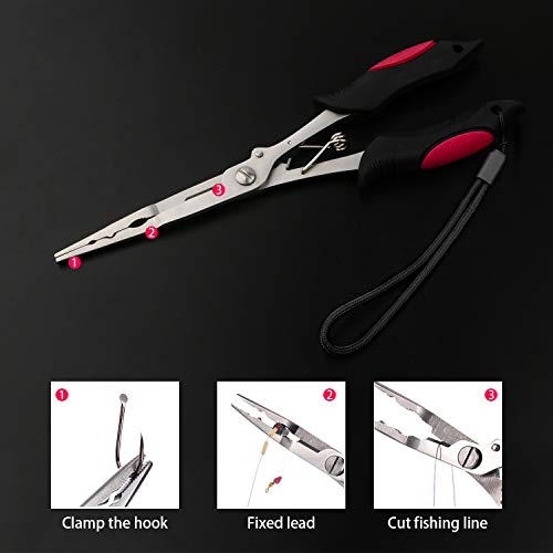 Hikary Long Nose Fishing Pliers,Ice Fishing Gear,Stainless Steel Hook Remover Braid Cutter Rustproof Fishing Multi-Tools Fishing Gripper for Freshwater Saltwater - color: Yellow-7 Inches