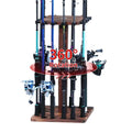 360° Rotating Fishing Rod Holder, Natural Wooden Fishing Pole Rack Stores 16 Rods, Floor-Standing Fishing Rod Storage Organizer with Rounded Clips for Garage, Basement, or Shed, Easy to Install - size: Square