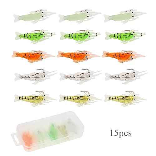 15pcs Shrimp Bait Hooks, Soft Fishing Lure Soft Bait, Soft Prawn Fishing Lures - color: Multi-color