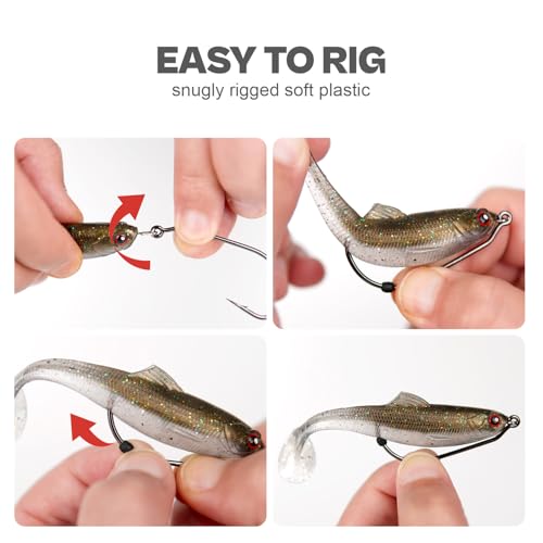 Weedless Swimbait Hooks with Screw Lock & Bait Stopper- 1/0 2/0 3/0 4/0 5/0 6/0 7/0 Sizes Worms Hooks for Bass Fishing - size: Mix - 40Pack