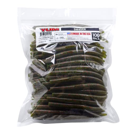 YUM Dinger Classic Worm All-Purpose Soft Plastic Bass Fishing Lure 100 Pack, 5 Inch - color: Watermelon Red Flake, size: 5" (Pack of 8)