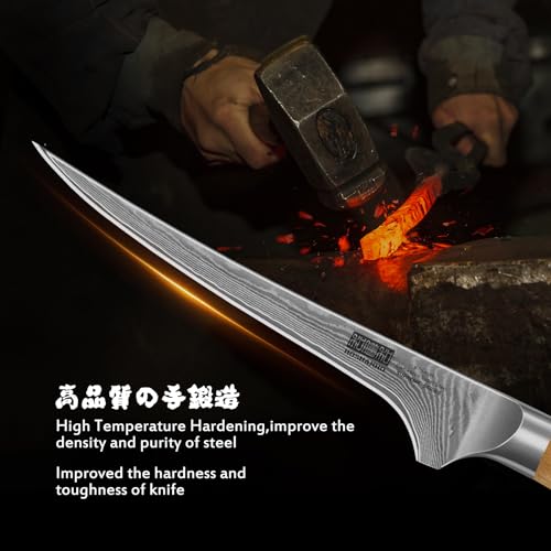 HOSHANHO 7 Inch Damascus Fillet Knife, Professional 10Cr15CoMoV Super Steel Japanese Boning Knife, Ultra Sharp Fish Knife with Ergonomic Olive Wood Handle - style: 7 Inch Fillet Knife