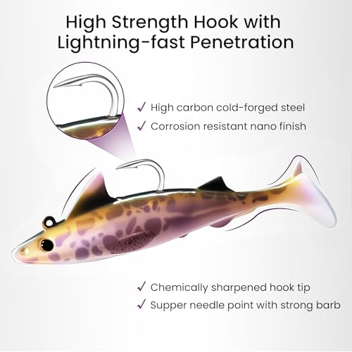 Pristis 6 pcs Sharkita Jig Head Soft Fishing Lures, Plastic Pre-Rigged Paddle Tail Shark Shad Swimbaits, Durable Sinking Worm Bait Set Gear Kit for Saltwater Freshwater Bass Crappie Walleye Trout - color: Assorted Pack I