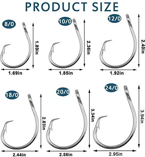 Fishing Hooks Saltwater Fishing Tuna Circle Hooks 2X Extra Strong Stainless Steel Big Game Fishing Hooks for Tuna Swordfish Shark - size: 6/0-25pcs