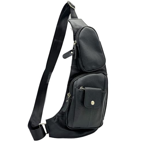 Hebetag Leather Sling Bag Crossbody Backpack for Men Women Travel Outdoor Camping - color: #03black