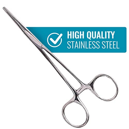 MABIS Precision Kelly Forceps [5‑Pack] Locking Hemostats, 3 Curved & 2 Straight, 5 1/2 Inch Tweezers Clamp Set, Stainless Steel, Fine Tip for First Aid, Sewing, Piercing Removal Tool, Fishing & DIY - size: Pack of 5, style: Combo Pack