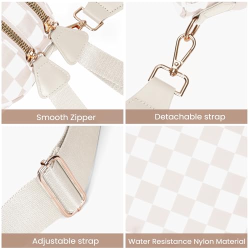 Checkered Crossbody Bum Bags for Women Nylon Checkered Purse Checkerboard Fanny Pack - color: F01-white