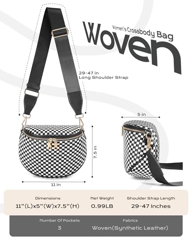 Trendy Woven Checkered Crossbody Bum Bag for Women，PU Leather Checkered Purse Fanny Packs Belt Bag (Woven Bum Bag - Black) - color: Woven Bum Bag - Black