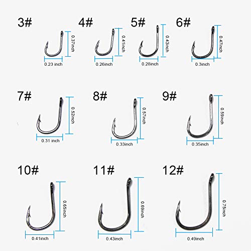 500PCS Small Fishing Hooks, Assorted 10 Sizes(3#-12#) Fish Hooks Portable Plastic Box, Strong Sharp Fishhook with Barbs for Freshwater/Seawater - color: black