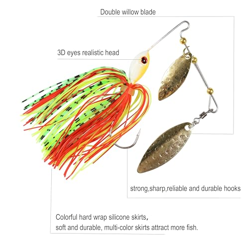 Spinnerbait Bass Fishing Lures Kit Spinner Baits Bass Fishing Lure Hard Metal Lure Topwater Buzzbait Swimbait for Trout Salmon Pike Bass Saltwater Freshwater Fishing