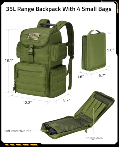 CVLIFE Tactical Range Backpack with Removable Divider, Gun Cases Bag with 4 Pistol Carrying Cases, Rucksack for Shooting (Army Green, Medium) - color: Army Green