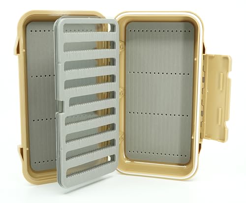 Kingfisher Waterproof Dry Fly Fishing Box with Leaf - color: Tan, size: Foam A Leaf w/ Foam D Box