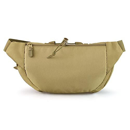 SOWHUP Tactical Fanny Pack,Military Waist Bag Pack with U.S Patch Utility Hip Belt Bumbag for Outdoor Fishing Hiking (Tan(5 Zipper Pockets)) - color: Tan(5 Zipper Pockets)