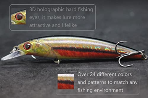 Minnow Crankbait for Bass Fishing Bass Lure Jerkbait Fishing Lures and Tackle Box - color: HM600KB3