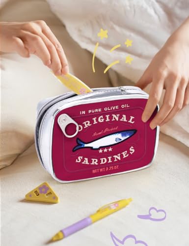 Cessfle Canned Sardines Makeup Bag, Funny Sardine Tin Fish Cosmetic Bag, Creative Cute Makeup Bag Kawaii Pencil Case Pouch, Coquette Make up Pouch for Women - color: Red