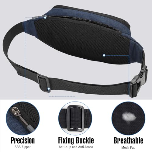 WATERFLY Fanny Pack Waist Bag: Small Hip Pouch Bum Bag Fannie Pack Phanny Fannypack Waistpack Bumbag Beltbag Sport Slim Fashionable for Jogging Hiking Hiker Woman Man - color: Navy Blue