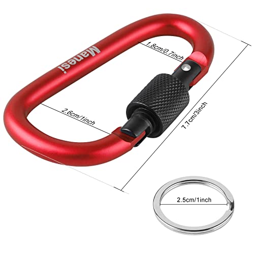 10 Pack 3Inch Aluminum D Ring Key Rings Hiking Clips Locking Carabiner for Hiking Camping Fishing and Outdoor Use，Clips with Screw Gate Multicolored - color: Red
