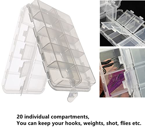 2x Small Hard Fishing Tackle Box Portable Case Hooks Lure Baits Storage Box Containers For Storing Swivels Jigs Hooks Sinker,20 Compartments (White) - color: White