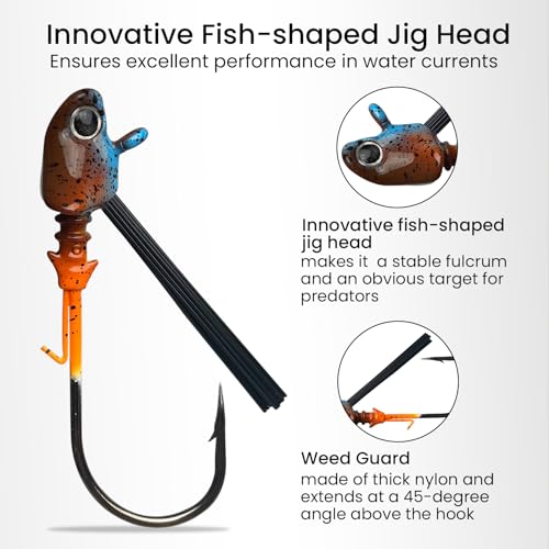 Pristis Jig Head Fishing Lures for Freshwater Saltwater, Weedless Swim Jig Teasers with Sharp Hooks & Exquisite Coating, Pre-Rigged Vibrating Swimbaits Kit Gear for Bass Crappie Walleye Trout Pike - color: 3 pcs Swim Jigs