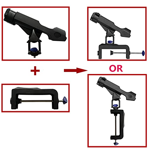 HiUmi Fishing Boat Rods Holder with Large Clamp Opening 360 Degree Adjustable Fishing Rod Racks Folding Holder - color: RH30-2Pack