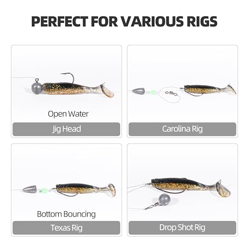 30pcs Soft Plastic Swimbaits with Paddle Tail, T-Tail Fishing Lures for Vertical Jigging and Casting, Freshwater Swimbaits for Bass, Trout, Walleye & Crappie - color: Segmented, 2.5''
