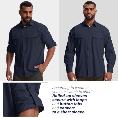 Mens Safari Sun Shirts UPF 50+ UV Sun Protection Long Sleeve Outdoor Quick Dry Fishing Hiking Gardening Shirts - color: 5051 Azure Blue, size: Medium