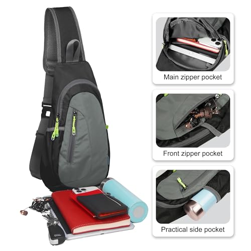 TITECOUGO Small Sling Bag, Lightweight Crossbody Backpack for Men Women, Shoulder Bag for Sports and Outdoor - color: Black/Dark Grey