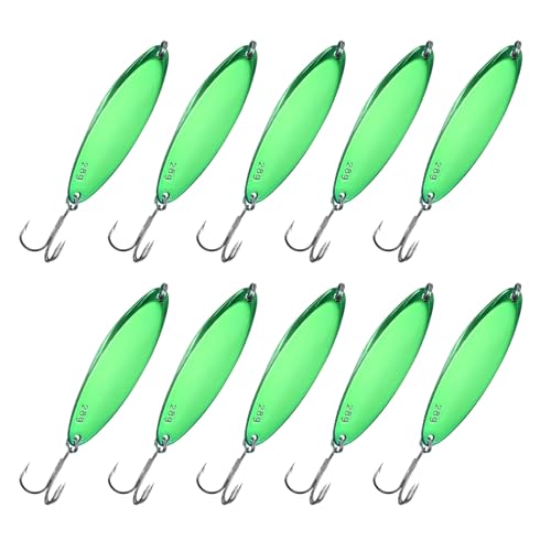 Fishing Spoons Lures, Metal Saltwater Treble Trout Lures Jigging Spoon with Treble Hooks Casting Spinner Baits - color: Green, size: 28g / 1 oz