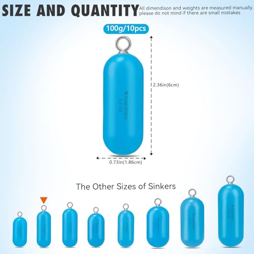 THKFISH Lead Free Fishing Weights Sinkers, 80g-300g Coated Drop Surf Fishing Weight, Cylindrical Deep Drop Fishing sinkers, Catfish Sinkers for Saltwater Freshwater Fishing
