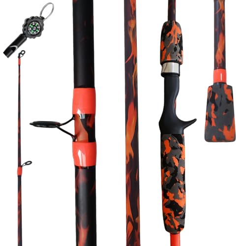 6'6" Fiberglass Casting Rod, 2-Piece Skull Design, Durable & Sensitive with Split-Grip Handle, Perfect for Bass, Pike, Catfish Fishing in Freshwater & Saltwater - color: HLWQB-6'0", size: 6'0"