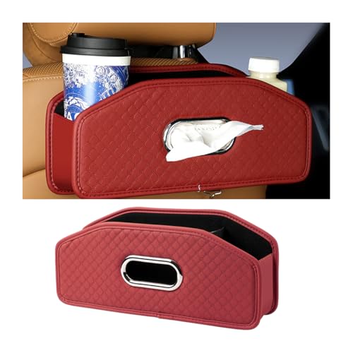 Car Seat Back Organizer, 4-in-1 Backseat Headrest Storage Box with 2 Cup Holder Hooks Tissue Box, Multifunctional Seat Back Storage Organizer for Hold Phones Drinks Bags, Universal Fit (Red) - color: Red