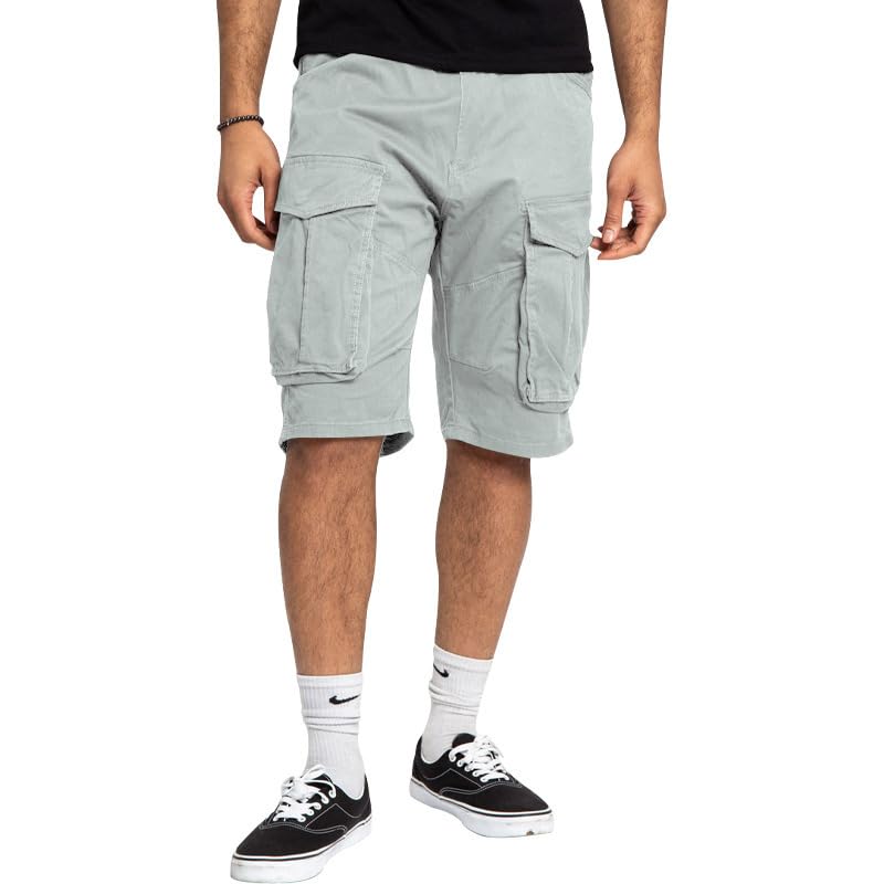 Mens Summer Casual Cargo Shorts Fashion Lightweight Loose Fit Short Pants Drawstring Elastic Waisted Outdoor Shorts - color: Light Grey, size: Large