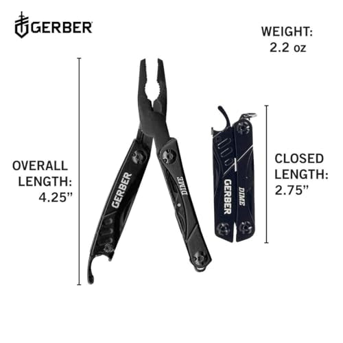 Gerber Gear Dime 12-in-1 Mini EDC Multitool - Needle Nose Pliers, Pocket Knife, Keychain, Bottle Opener - Gifts for Men, EDC Gear and Equipment - Black - color: Black, size: Single