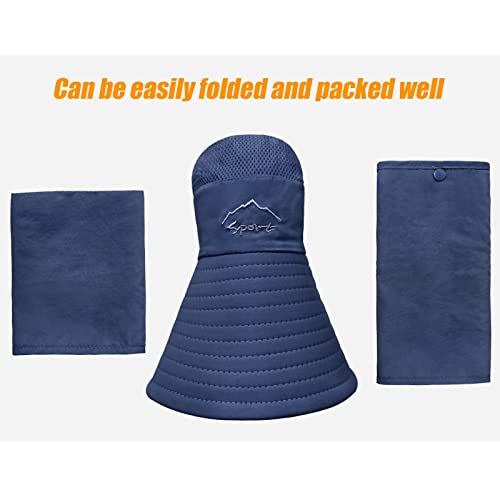 Fishing Hat for Men & Women, Outdoor UV Sun Protection Wide Brim Hat with Face Cover & Neck Flap - color: Dark Blue