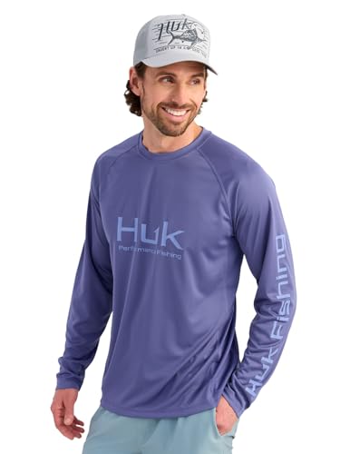 HUK Men's Pursuit Vented Long Sleeve Fishing Shirt (+30 UPF) - color: Skipper Blue, size: Small