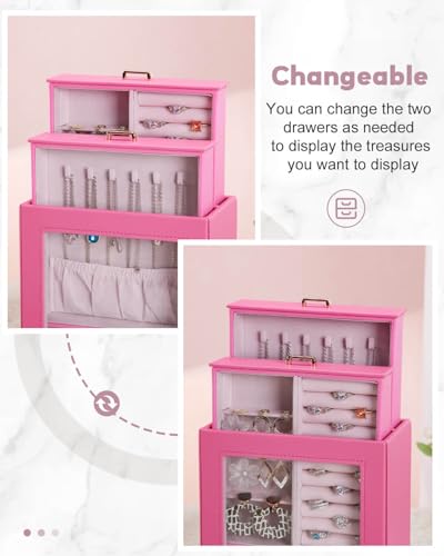 Homde Mothers Day Gifts Jewelry Organizer Girls Women Jewelry Box for Necklaces Rings Earrings Gift Bracelets Storage Case(Pink + Gold) - color: Pink + Gold