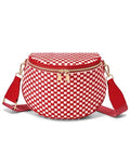 Trendy Woven Checkered Crossbody Bum Bag for Women，PU Leather Checkered Purse Fanny Packs Belt Bag (Woven Bum Bag - Red White) - color: Woven Bum Bag - Red White