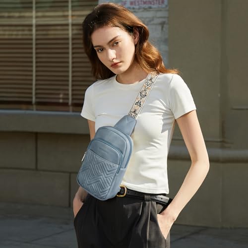 BOSTANTEN Sling Bag Quilted Crossbody Bags for Women Cross Body Purse Leather Fanny Pack with Adjustable Guitar Strap - color: A-light Blue